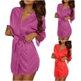 thumbnail image 3 of SROBPTY 3 Pack Womens Sleepwear Robes Solid Long Sleeve V Neck Soft Open Front Short Nightgown, 3 of 5