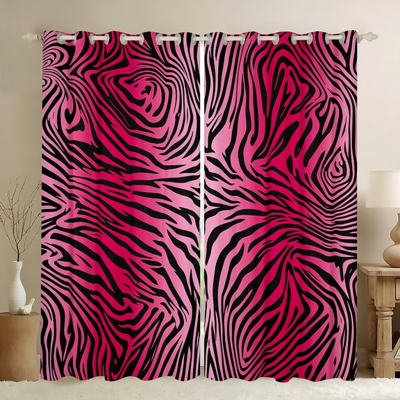 Homewish Zebra Print Black Out Curtains,Safari Animal Curtains Pack of 2 (42x63 Each),Pink Black Ombre Bedroom Curtains For Girl Boys,Super Cozy Room Decor