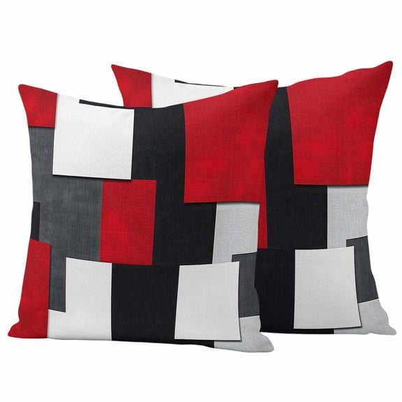 Outdoor Waterproof Pillow Covers Abstract Red Black White Gray Color Block Decorative Throw Pillow Protectors,Pillowcase Cushion Cases for Patio Sofa Garden Couch,16x16in,Pack of 2