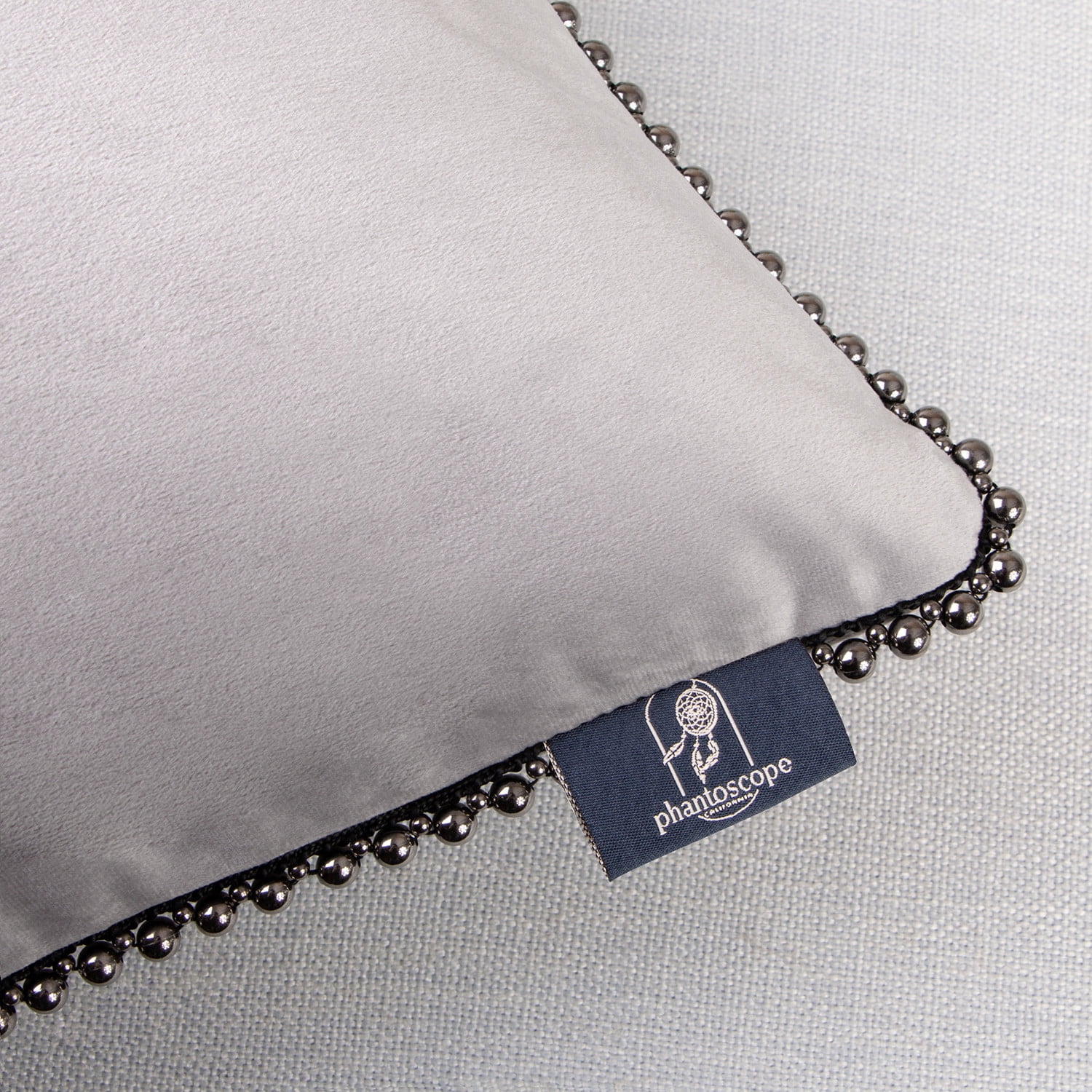 Phantoscope Particles Trimmed Soft Velvet Throw Pillow, 18" x 18", Gray with Silver Particles, 1 Pack