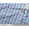 thumbnail image 2 of Soimoi Blue Crepe Silk Fabric Window Pane Check Printed Craft Fabric by the Yard 42 Inch Wide, 2 of 3