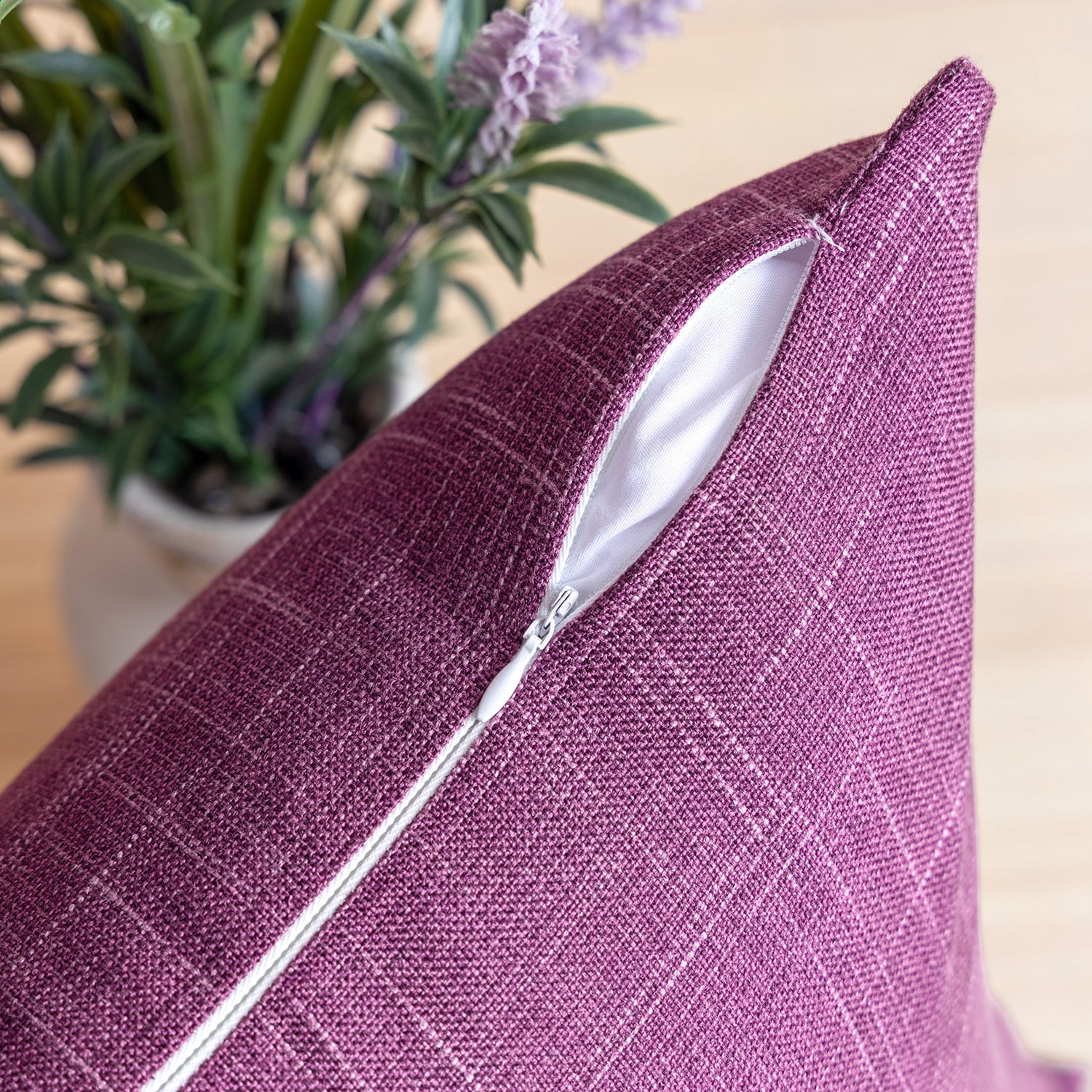 Phantoscope Soft Textured Linen Burlap Series Decorative Throw Pillow, 18" x 18", Purple, 2 Pack
