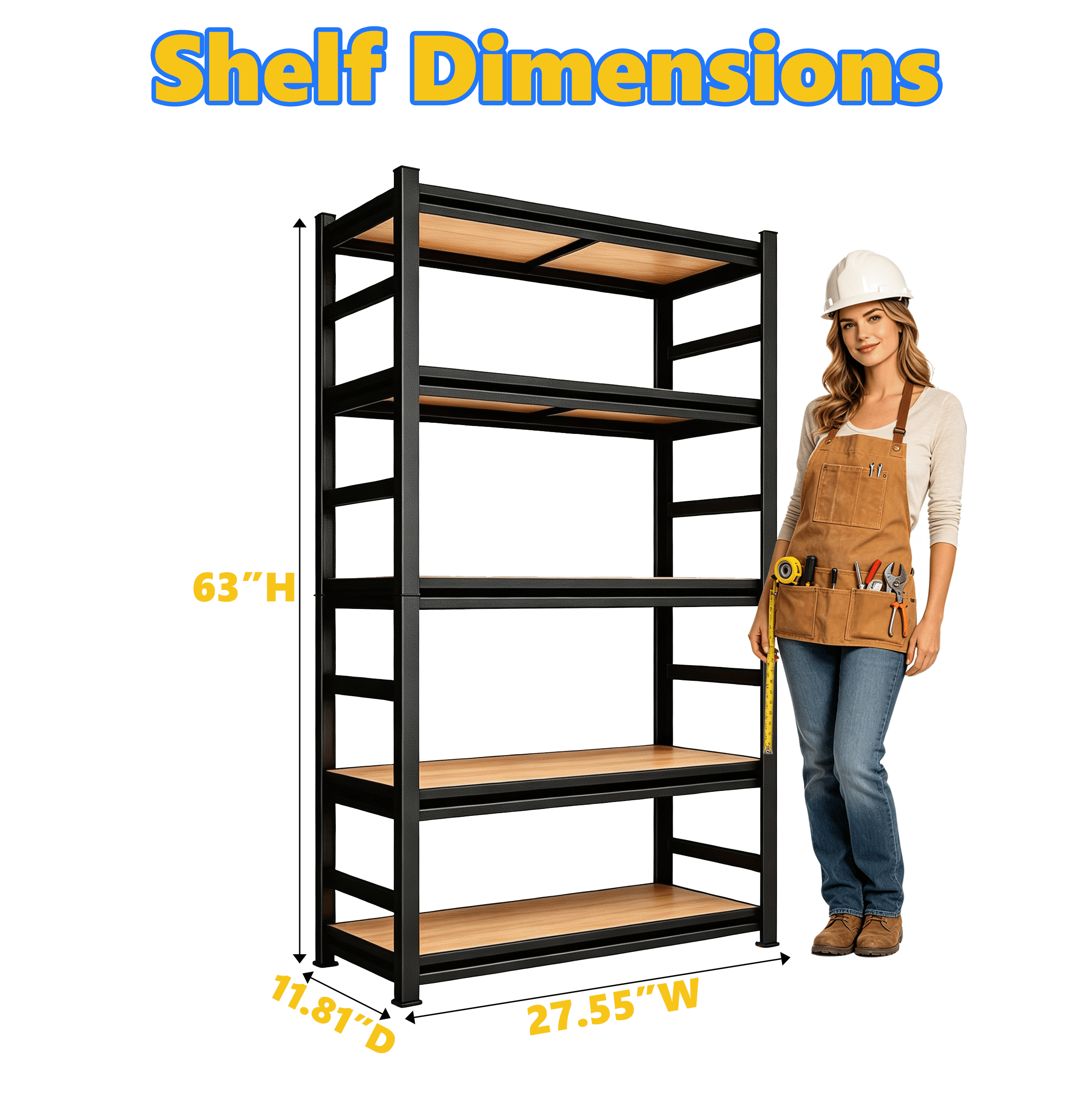 63‑inch Height Storage Shelving Unit with Five‑Tier Adjustable Shelves, Can Be Disassembled into Two Independent Units, for Home, Warehouse, School, Office, Supermarket and Other Scenarios