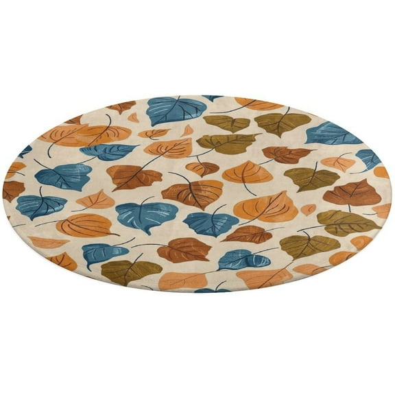Autumn Harvest Maple Leaves Thanksgiving Floral Medallion Round Rug - Small Round Area Rug, Soft Non-Slip Machine Washable Bedroom Mat Indoor Accent Entry Carpet for Office Desk Dorm Hallway