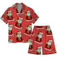 thumbnail image 3 of XIAONU Mens Pajamas Set Santa Claus Print Festive Loose Fit Loungewear Lapel Short Sleeve Top And Elastic Waist Shorts Sleepwear, 3 of 4