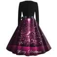 thumbnail image 4 of Christmas Dresses for Women Long Sleeve Flare Dress with Merry Christmas Print for Hollow Party Casual Square Collar Dresses,Dark Purple,3XL, 4 of 4