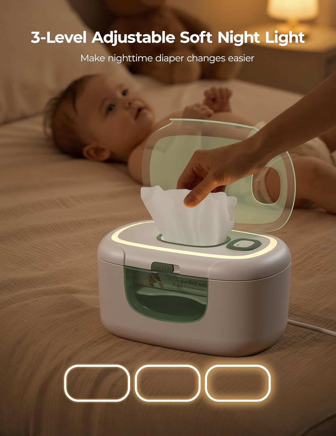 Momcozy New Baby Wipe Warmer, Large Capacity Wipe Dispenser Compatible with 60-80pcs,10-Min Fast Heating,4 Temperature Modes,Innovative Spring Design,Silicone&Top Seals