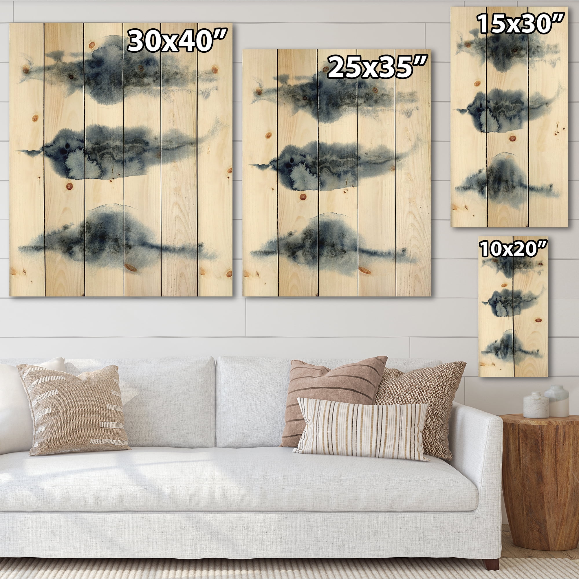 Designart 'Abstract Of Clouds Dark Blue Colored V' Modern Print on Natural Pine Wood