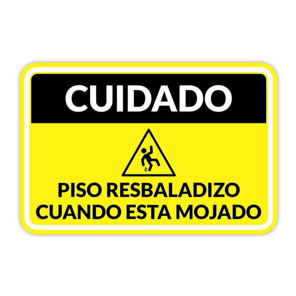 Classic Framed Plus Cuidado: Piso Resbaladizo cuando esta mojado Door or Wall Sign | Business Warning Signage - Large