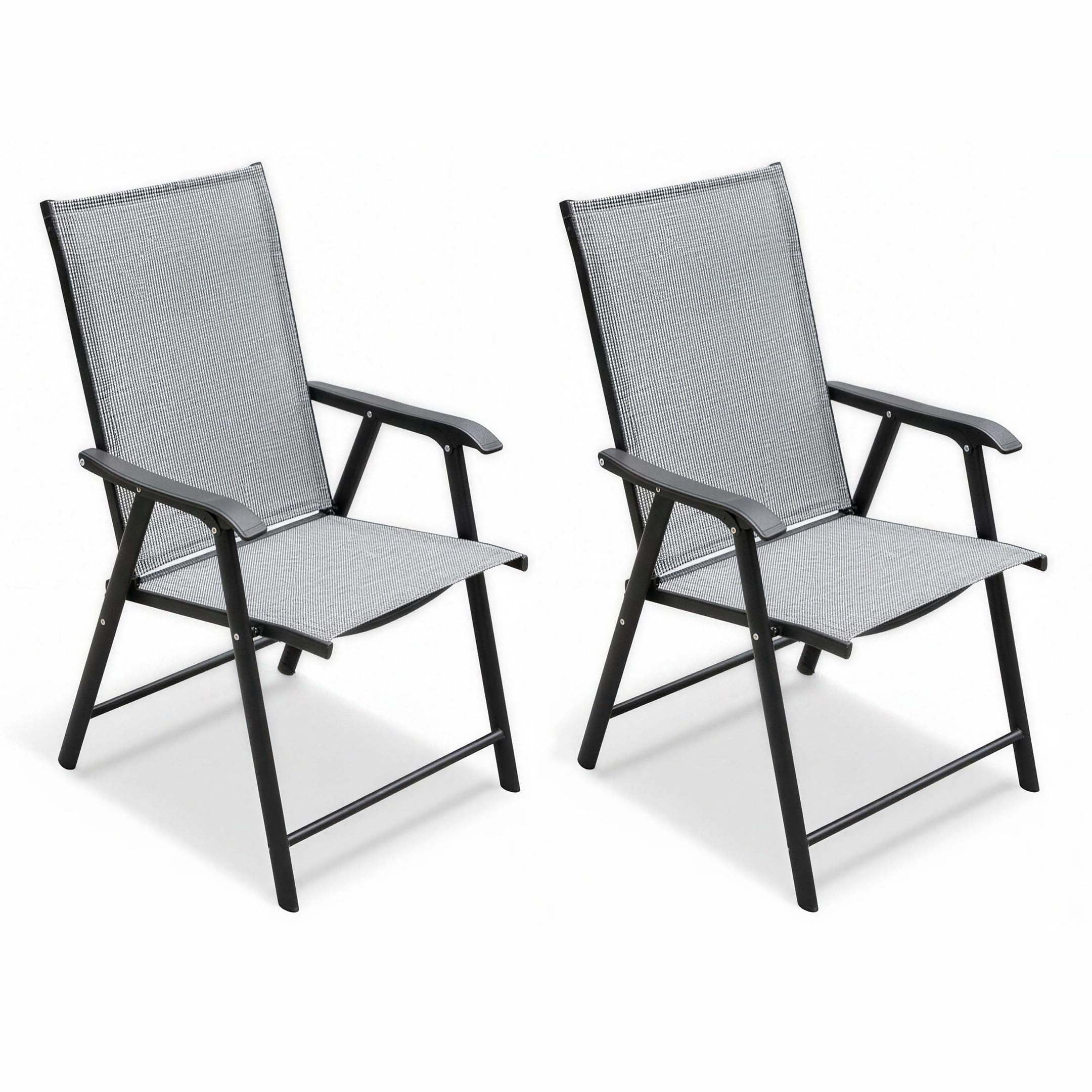 Outdoor Patio Chairs Set of 2, Stackable Folding Dining Chairs with High Back, Portable Camping Chairs with Mesh Seat for Deck, Garden, Travel, Comfortable, Gray