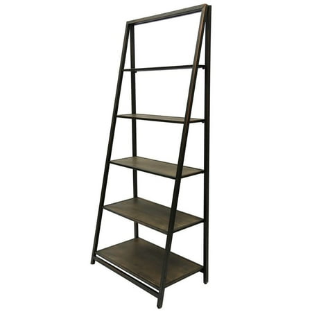 StyleCraft Metal and Wood 5 Tier Leaning Bookcase Home ...
