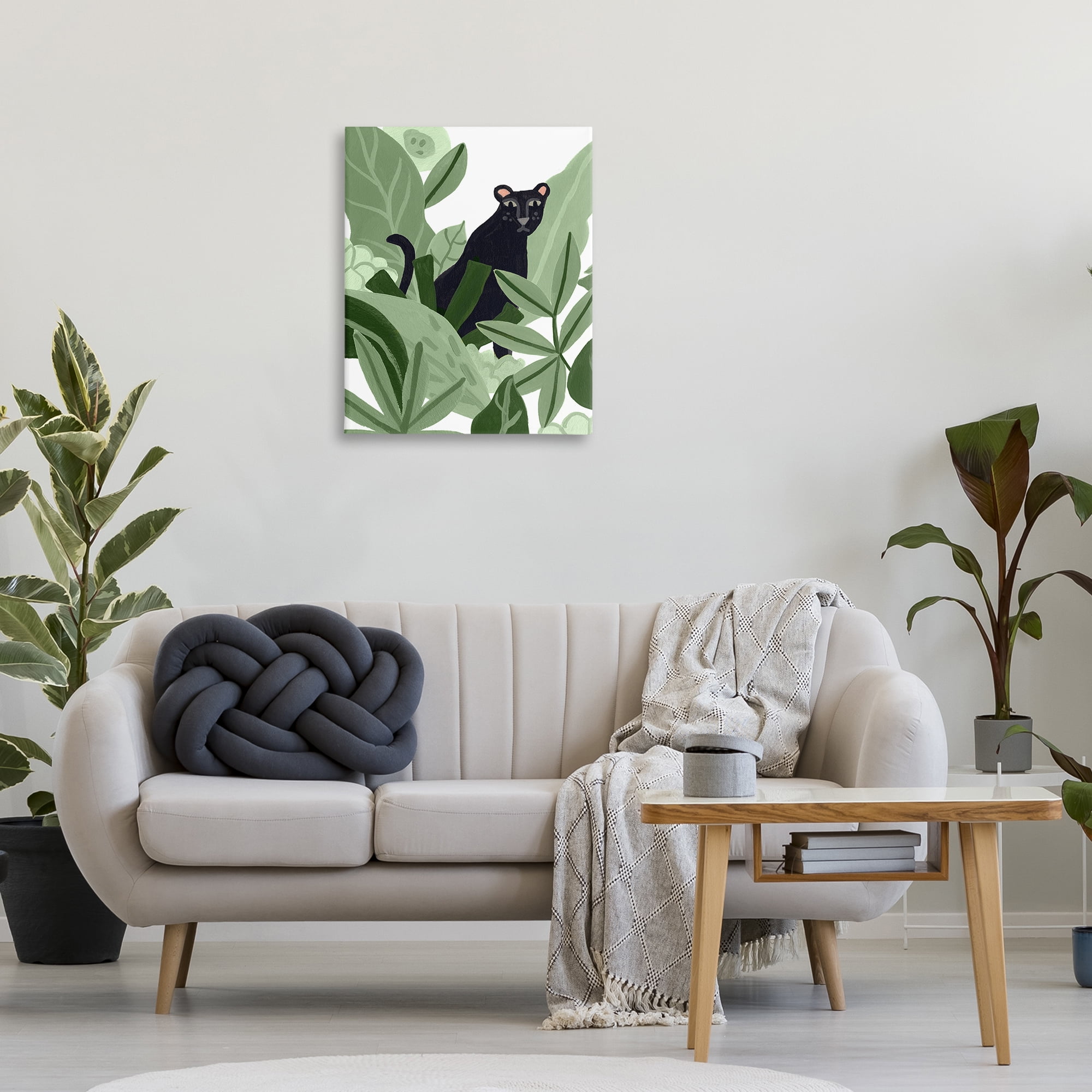 Stupell Industries Panther in Tropical Leaves Plants & Flowers Painting Wrapped Canvas Art Print Wall Art, 24 x 30