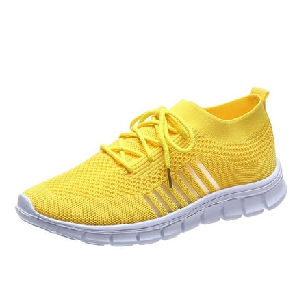 Bnwani Shoes for Women 2022 Fashion Women Shoe Soft-soled Comfortable Sports Flying Woven Casual Shoes Yellow 5.5