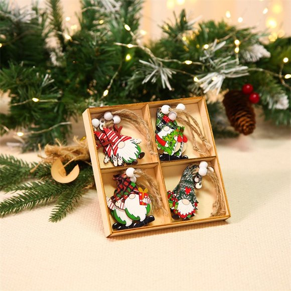 Meitianfacai Christmas Decorations Clearance 12 Wooden Box Christmas Decorations Wooden Colorful Old Man Small Pendant Christmas Tree Hanging Ornaments