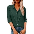 thumbnail image 3 of Lcziwo Faux Linen Cotton Casual Tops for Women Collared Long Sleeve Blouse Button Down Loose Summer Dressy Shirts Green,XL, 3 of 8