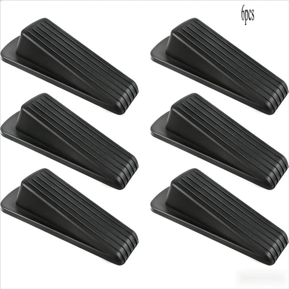 Door Stoppers for Bottom of Door on Floor, Premium Rubber Door Stopper Wedge, Floor Sturdy Stackable Door Stops for Carpet Heavy Duty Door, Door Gaps (Black,6 Pack)