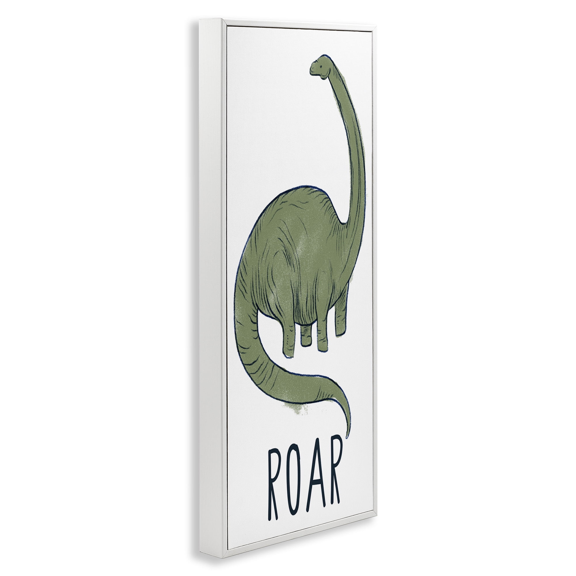 Stupell Industries Dinosaur Roar Brachiosaurus Animals & Insects Painting White Framed Art Print Wall Art, 13 x 30