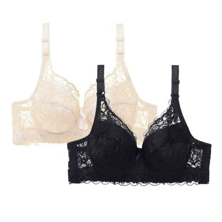 Sales Today Clearance DondPO Bras for Women Women Sexy Up Deep V Underwire Padded Lace Brassiere Bra Push Up Bra Plus Size Bras for Women Z-2PC(Khaki+Black 2pc-S