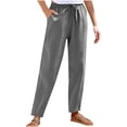 thumbnail image 3 of Sentmoon High Waisted Linen Pants Women Solid Color Womens Activewear Plus Size Loose Fit Wide Leg Active Summer Cute Sweatpants Beach Essentials for Travel and Vacation Dark Gray S, 3 of 8
