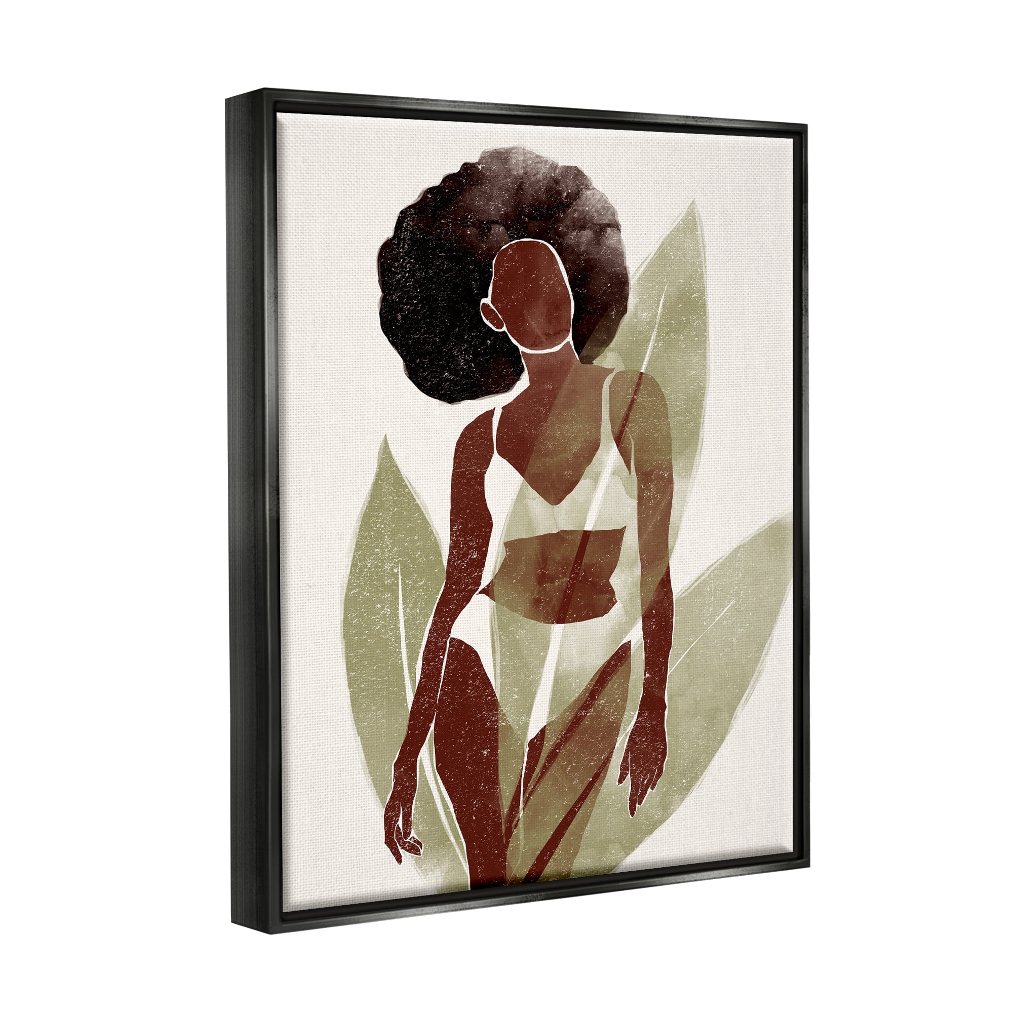 Stupell Boho Woman Botanical Palms Botanical & Floral Painting Black Floater Framed Art Print Wall Art