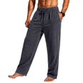 thumbnail image 4 of Men's Straight Leg Waffle Pants,Elastic Drawstring Waist Loose Fit Casual Trousers, Lightweight Breathable Textured Daily Streetwear Clothes with Pockets Black XL, 4 of 6