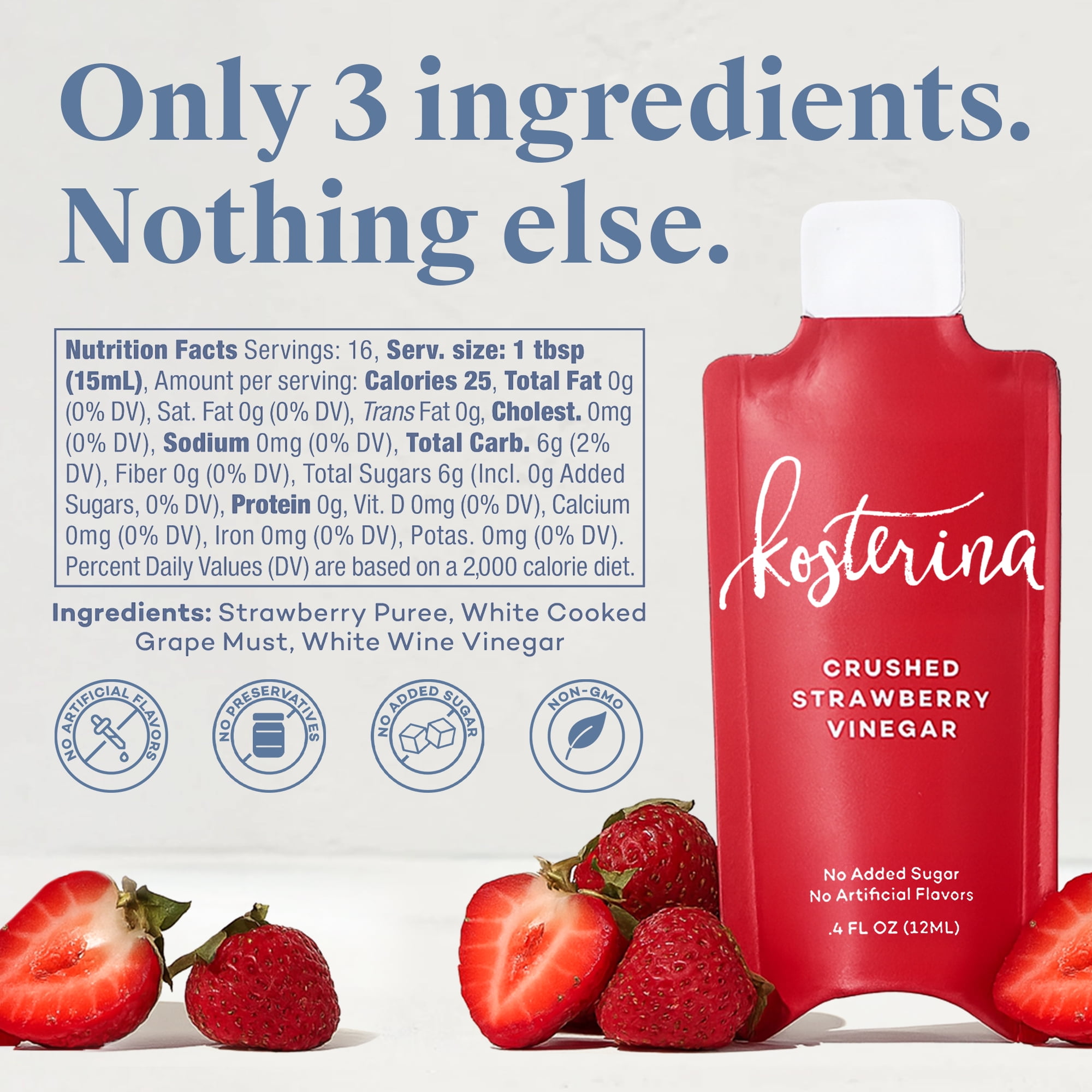 Kosterina Crushed Strawberry Vinegar, Single Serve Packet, 0.4 fl oz