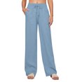thumbnail image 2 of Stamzod Women's Pants with Pocket Solid Color Elastic Waist Drawstring Sweatpants Casual Loose Straight Workout Trousers Pants for Women Blue L, 2 of 7