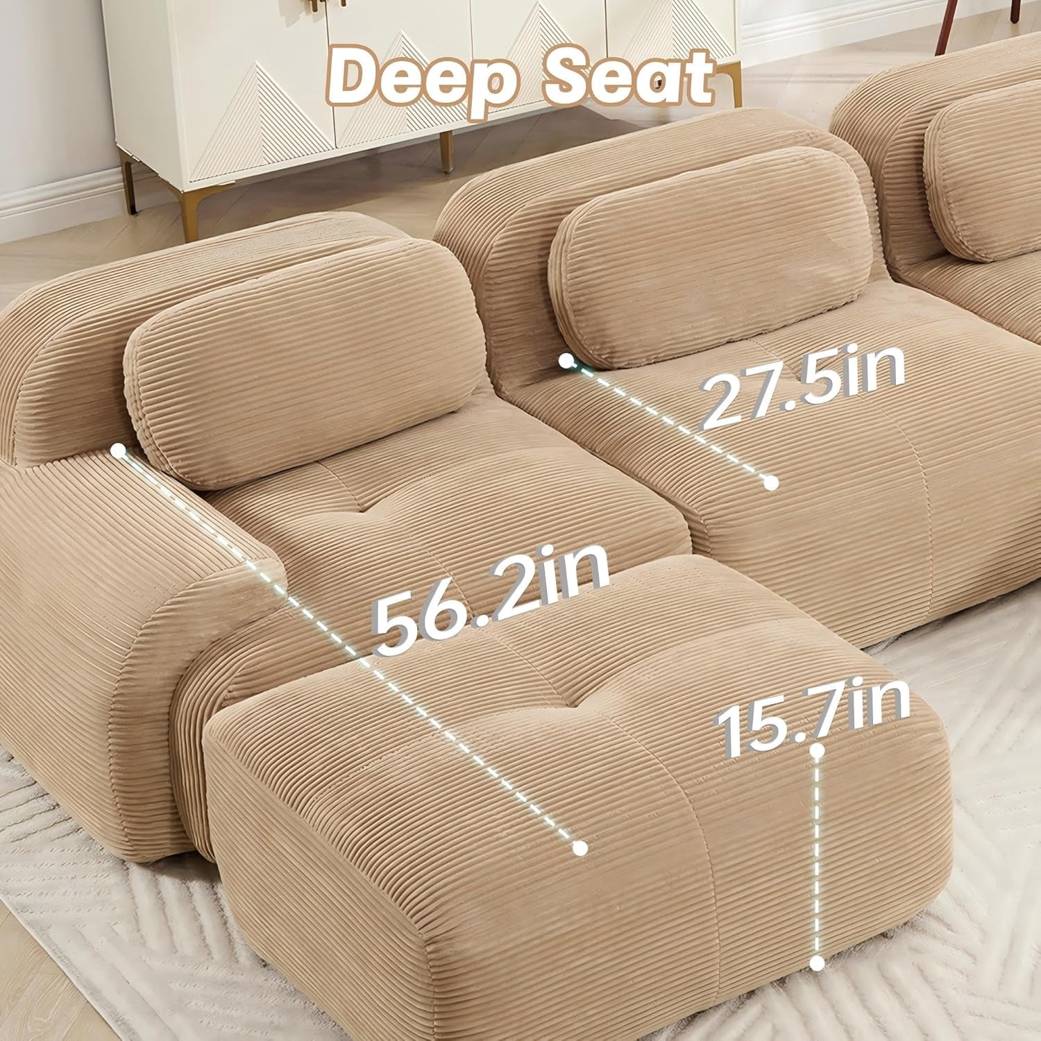 Howcool 80" Modern Corduroy Boneless Love Seat Couches with 1 Ottoman,2 Seater Large Sectional Couches for Living Room,Cloud Modular Sectional Sofa,Memory Foam, Extra Deep Loveseat,No Assembly,Camel