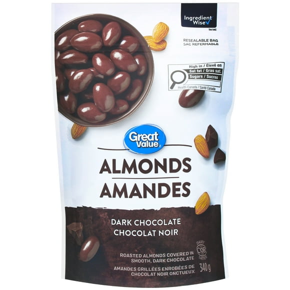 Great Value Dark Chocolate Almonds, 340 g