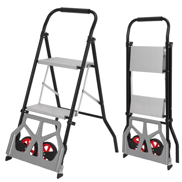 Yeshouse Carretilla de mano plegable 2 en 1 y escalera, resistente y portátil, con pedal antideslizante y ruedas, ideal para hogar, oficina, almacén, jardinería y cocina
