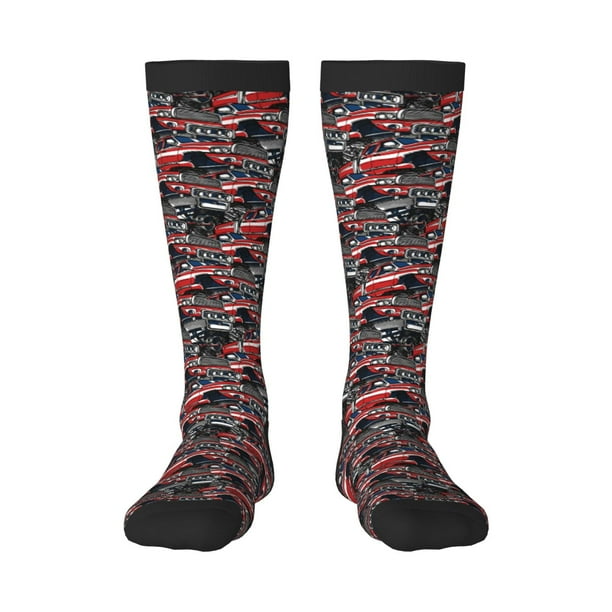 Fotbe Red And Blue Cars Calcetas Divertidas Estampadas para Hombre y Mujer, Calcetas de Algodón hasta la Rodilla para Caminar, Correr, Enfermería y Embarazo