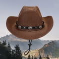 thumbnail image 2 of FUZHIQ Vintage Western Cowboy Straw Hat for Men Women Curved Brim with Windproof Lanyard, Summer Outdoor Sun Cap for Beach Vacation, 2 of 4