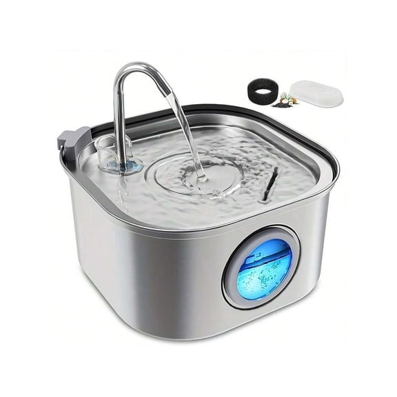 1pc Stainless Steel 108.2oz Automatic Fountain With Large Eyes, Quiet USB-Powered Pet Water Dispenser For Cats, Dog Drinking Fountain With Horizontal Window, No Battery Required