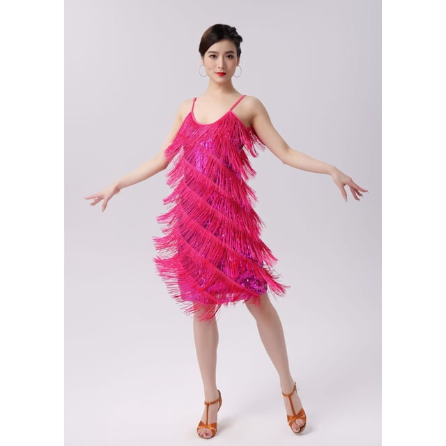 Vestido de baile latino para adultos, con lentejuelas y borlas, para primavera, para baile, fiesta, actuación en el escenario, vestido de competición