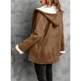 thumbnail image 6 of Women's Fleece Collar Long Sleeve Hooded Button-Down Jacket with Pockets Brown M, 6 of 7