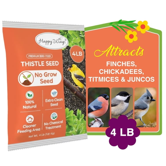 Happy Wings 4lbs No Grow Nyjer Seed Bird Food Outdoor Feeders for Wild Bird Seed - New