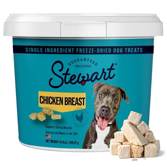 Stewart Freeze Dried Raw Chicken Breast Training Treats or Meal Topper for Dogs, 14.8 oz Tub
