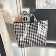 thumbnail image 5 of NexTorq Gingham Plaid PVC Tote Bag for Women, Letters Print Handbag Waterproof Plastic Hobo Handbag Summer Tote for Beach, Pool & Ideal Gift, Black, 5 of 7