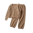 thumbnail image 5 of BXJX Girls Knit Outfit Sets, Button Down Long Sleeve V Neck 2 PC Cardigans & Wide Leg Pants Sets Brown Size 9-10 T, 5 of 9