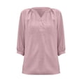 thumbnail image 3 of Women's Casual 3/4 Sleeve Henley V-Neck Button Up Pleated Back Blouses Swiss Dot Blouse Tops T-Shirts, 3 of 4