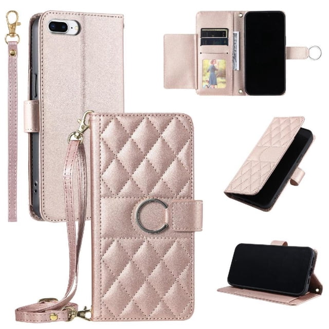 Funda tipo billetera GANGXUN para iPhone 7 Plus – Tapa abatible con correa para mujer