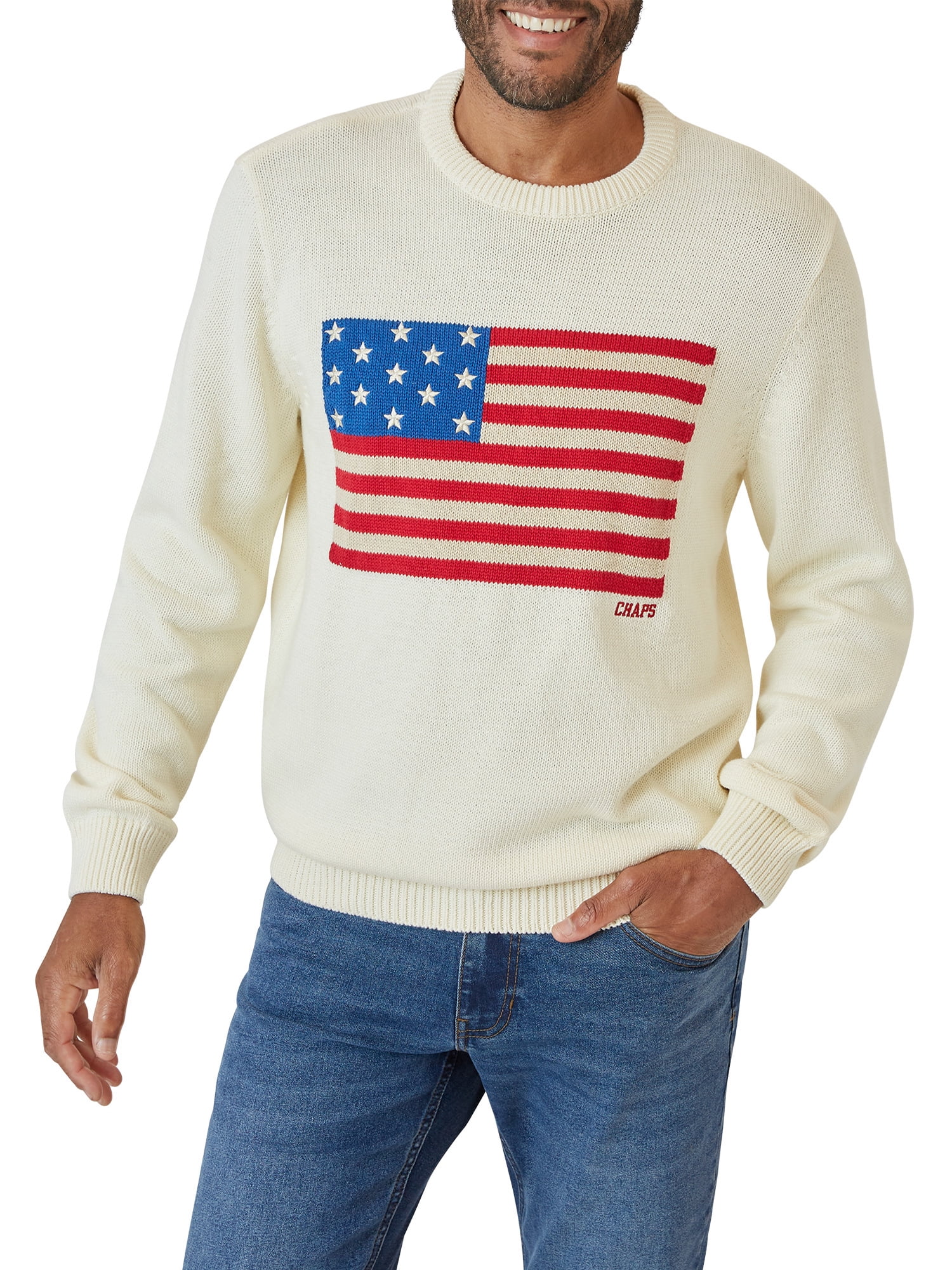 Chaps Men's Cotton Iconic Flag Sweater-Sizes XS up to 4XB 