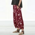 thumbnail image 3 of Gibobby pantalones de mezclilla para mujer Pantalones de pierna ancha con bolsillo en la cintura elástica de lino y algodón con estampado floral suelto informal para mujer (Vino, M), 3 of 5