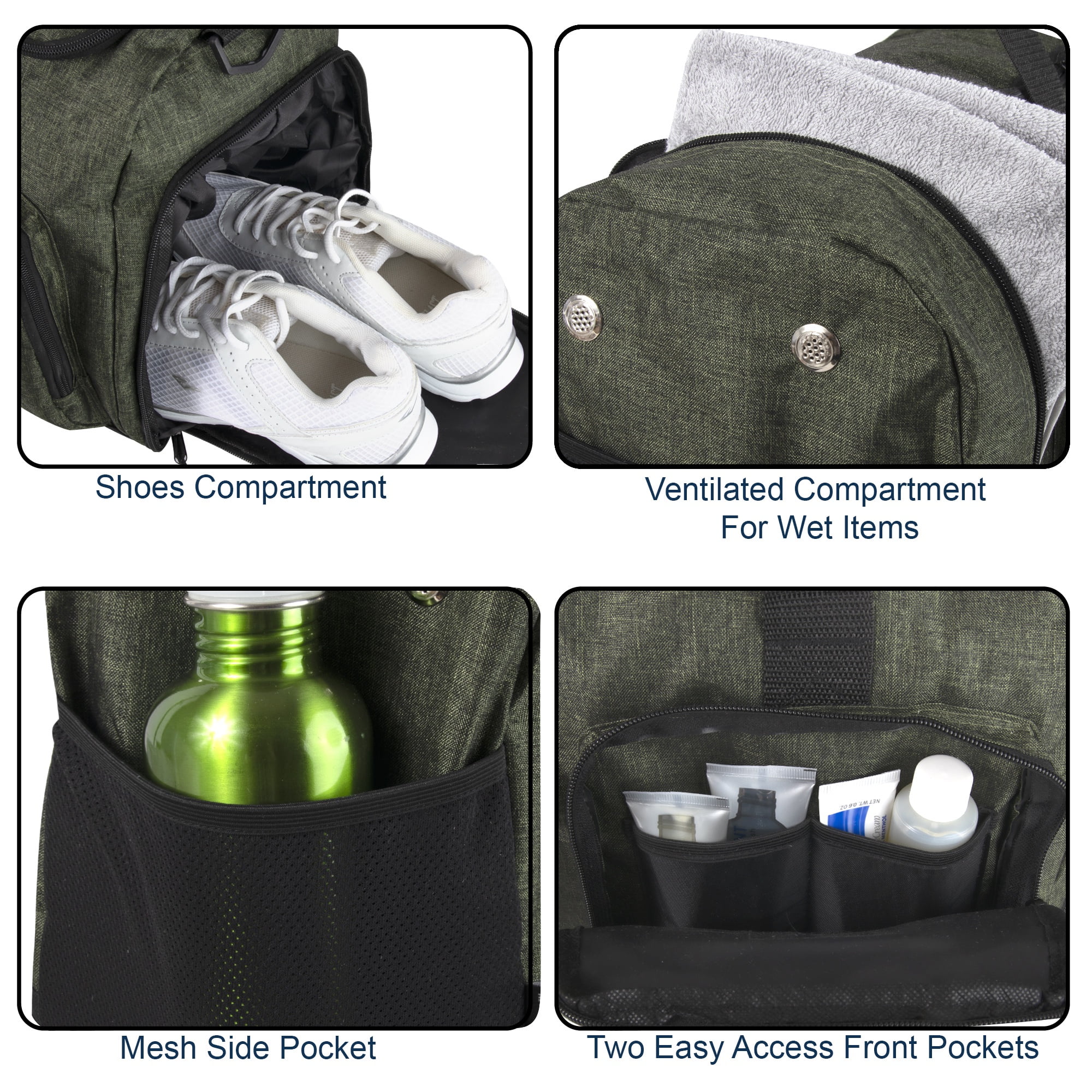 Summit Ridge 22"L Duffel Bag 38 Liter Capacity for Gym Clothes, Sports Equipment, Towels, Sneakers, Travel, Commute in Hunter Green