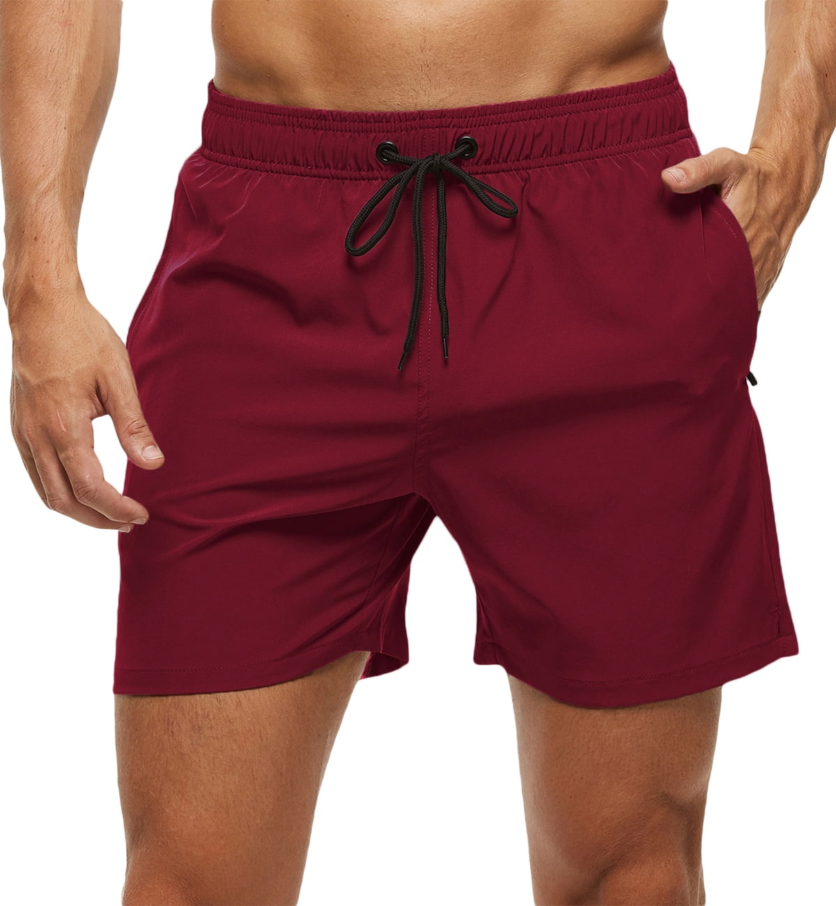 YuKaiChen Men's Swim Trunks Quick Dry Beach Shorts with Zipper Pockets and  Mesh Lining Wine 32