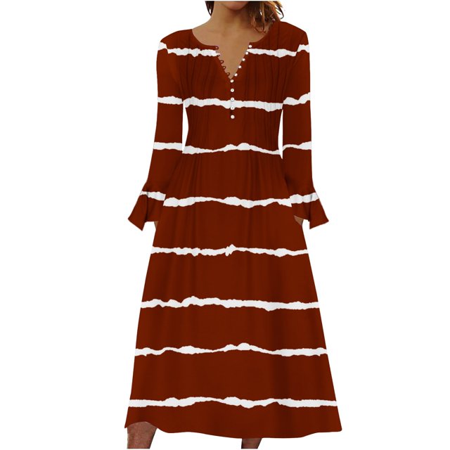 Long Sleeve Dress,Long Dress for Women Summer,Womens Fashion Printed Casual Long Sleeve V-Neck Dress,3/4 Sleeve Dress for Women,Dress for Women Casual Summer