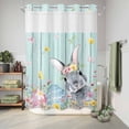 thumbnail image 5 of No Hook Shower Curtain with Built-in Rings - Easter Washable Waterproof Fabric Bathroom Curtains for Hotel,Rentals, 72 X 84 Inch Extra Long , Easter Bunny Eggs Spring Floral Light Blue Wood, 5 of 8