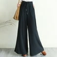 thumbnail image 4 of Dream Lifestyle Wide Leg Pants Solid Color Elastic Waist Cotton Linen Drawstring Long Trousers Spring Summer Loose Casual Pants Women Clothing, 4 of 8