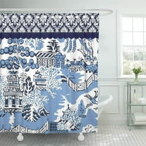 Libin Blue White Willow Lace Oriental Toille Shower Curtain 60x72 inch