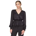 thumbnail image 1 of Michael Kors Womens Faux Wrap Peplum Blouse, black, L, 1 of 1